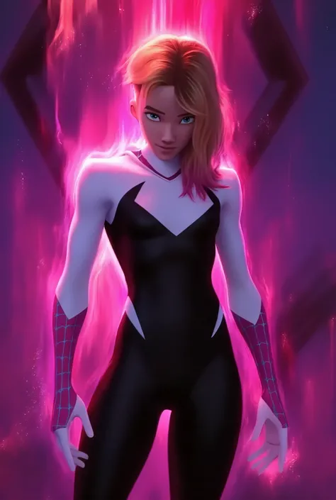 Spider-gwen. Glowing pink lighting 