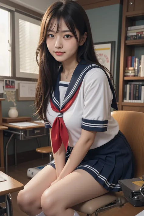    Japanese     cute idol,  Japanese    cute girl,  cute, In the school teacher's room 、   beautiful girl in school teacher's room sailor suit ,   1 girl is the best ,  alone,   school uniform  ,  Sera Clothing,   skirt  ,     black hair,   long hair,   wa...