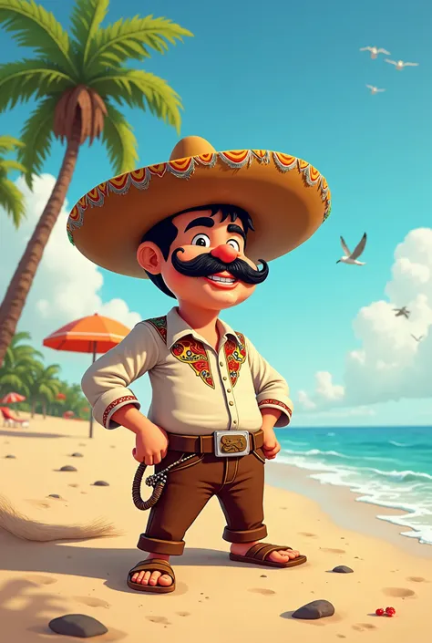 Cartoon of Mexican rancher on the beach 