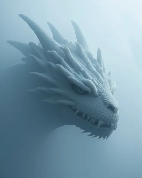 a close up of a dragon head in the fog with a sky background, a dragon made of clouds, drogon, dragon in the background, alduin, cloud in the shape of a dragon, frost dragon, still image from game of thrones, dragon scales across hairline, dragon flying in...