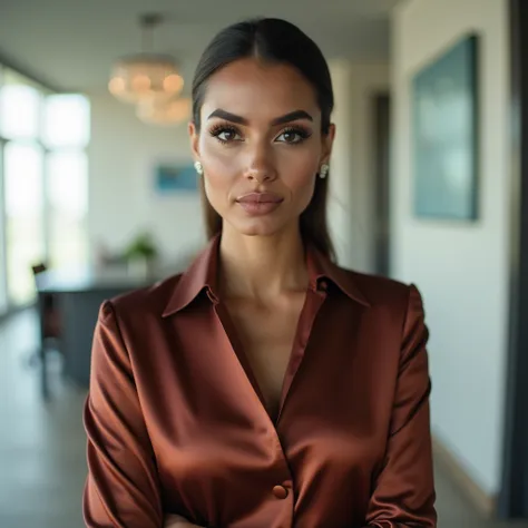 beautiful lybian woman in a satin office outfit