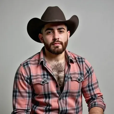   An Arafat man wearing a cowboy hat and plaid shirt posing for a photo,   a color photo inspired by Clint Cearley  , Trends on Pexels,  fantastic realism , Western clothing , Cowboy style, , con una camisa de flannel, 🤠 using a 🖥, cowboy theme , flannel, ...