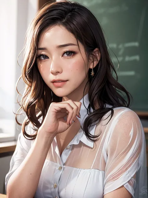 女性 teacher  , I&#39;M  , 
(((masterpiece))), ((  best quality)), (( 複雑な Details)), ((  super realistic realism )), ,  mature woman,   mature woman,   see through,    High Definition   , illustration, 1人の mature woman,    perfect hands,   Details,  美しい Deta...