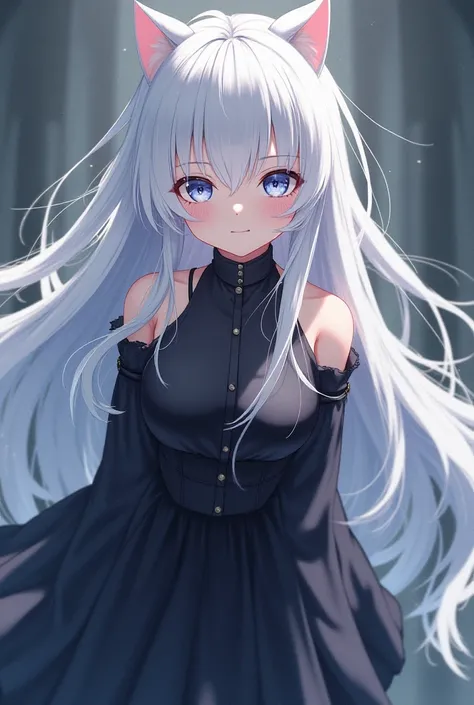  1 white haired anime girl,High, in black ,cute adorable  