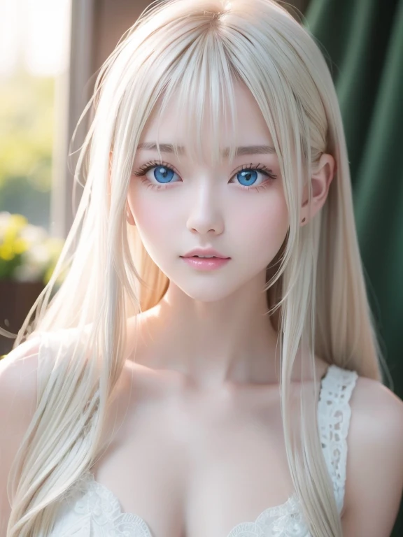 The most beautiful white woman in the world、 very beautiful super long platinum blonde hair、美しい顔の上の long hair、 very cute beautiful sexy young girl 、very perfect cute face 、 clear beautiful pretty cute eyes 、Extremely bright baby white ice blue large iris、 ...