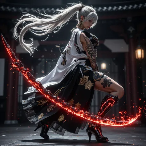 (A scene from the battle movie that won the grand prize)、(masterpiece)、 moonlight、 excitement 、((Full body figure 1.5))、((The figure of drawing a sword))、 Wide Full Shot、 Photorealistic, High-definition CG,  best image quality, 8k, HQ, Ultra-fine, (I have ...