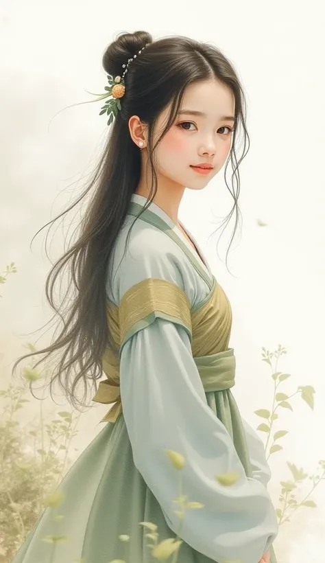 watercolor,  girl, traditional dress