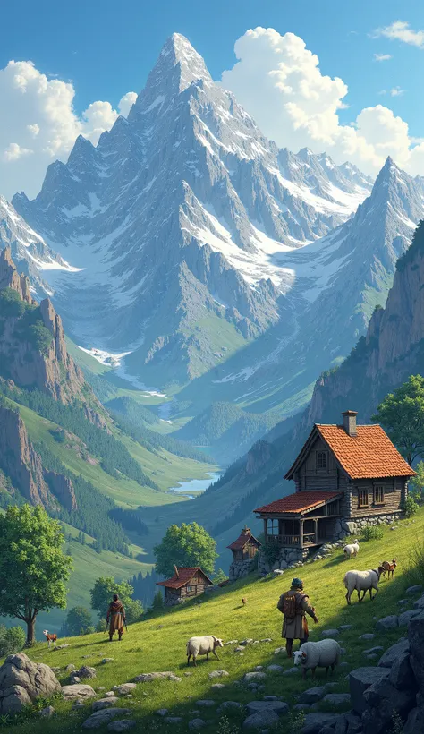 People live in the mountains,top,houses,ren,Animals,