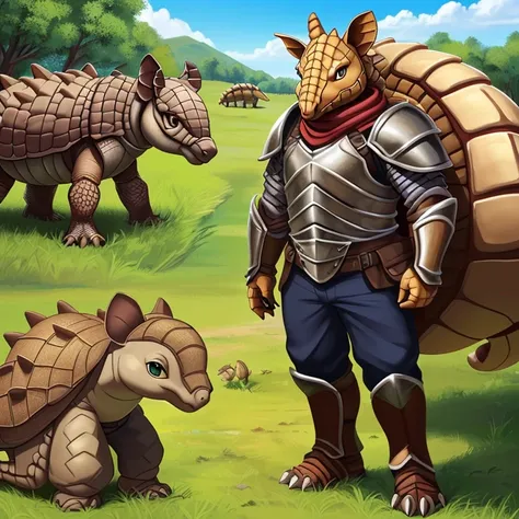 masterpiece, hd, high resolution, high quality, best quality, super detailed. characters, multiple views. fantasy art.
{{(anthropomorphic-male-adult-Armadillo-scout:(appearance: yellow-armadillo-skin. brown-armadillo-shell. brown-armadillo-tail-shell. arma...