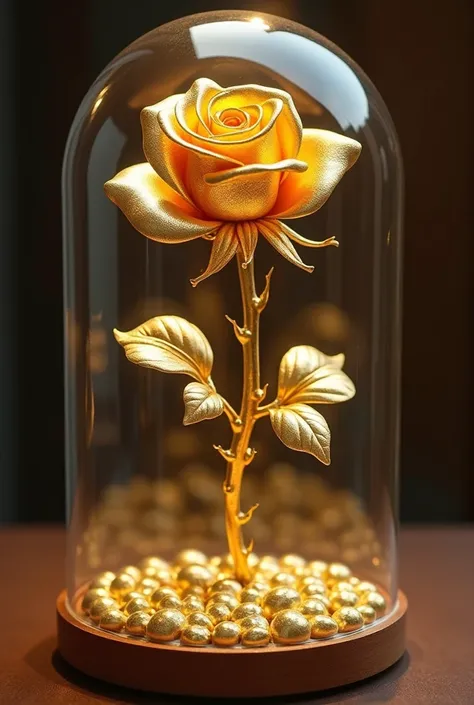 Carved gold rose in glass dome