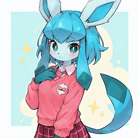 (furry, kemomo:1.5), Glaceon, 1girl, solo, 