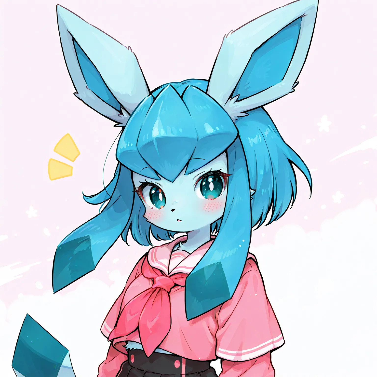 (furry, kemomo:1.5), Glaceon, 1girl, solo, 