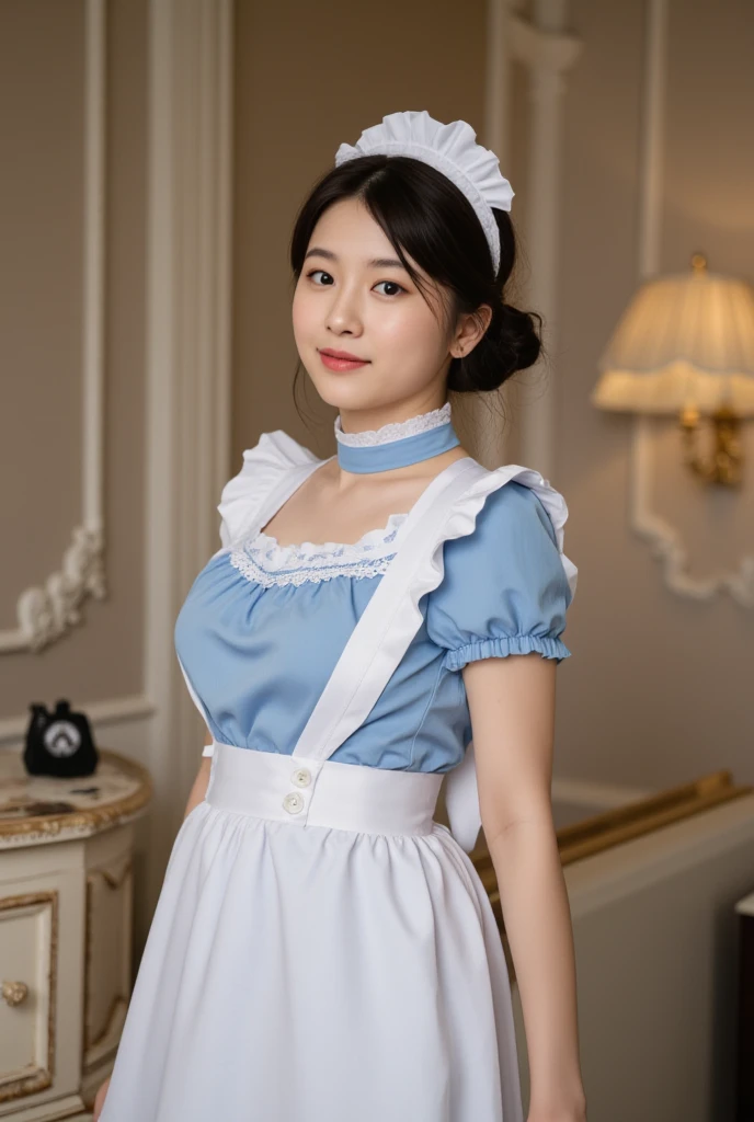 young woman wearing maid outfit