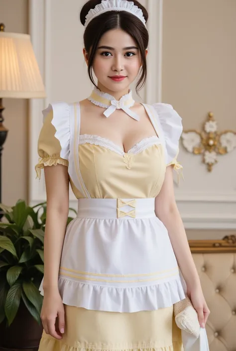 young woman wearing maid outfit