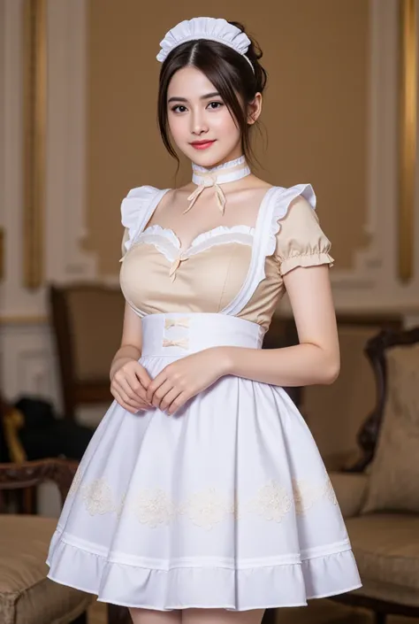 young woman wearing maid outfit