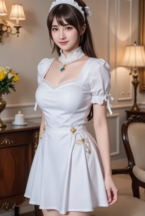 young woman wearing maid outfit