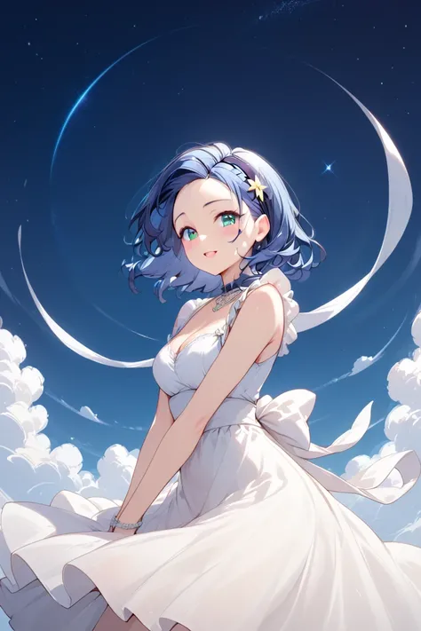 ( high quality )night、 starry sky 、Milky Way、woman、 dress 、in the space, 