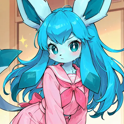 (furry, kemomo:1.5), Glaceon, 1girl, solo, pink sailor uniform,