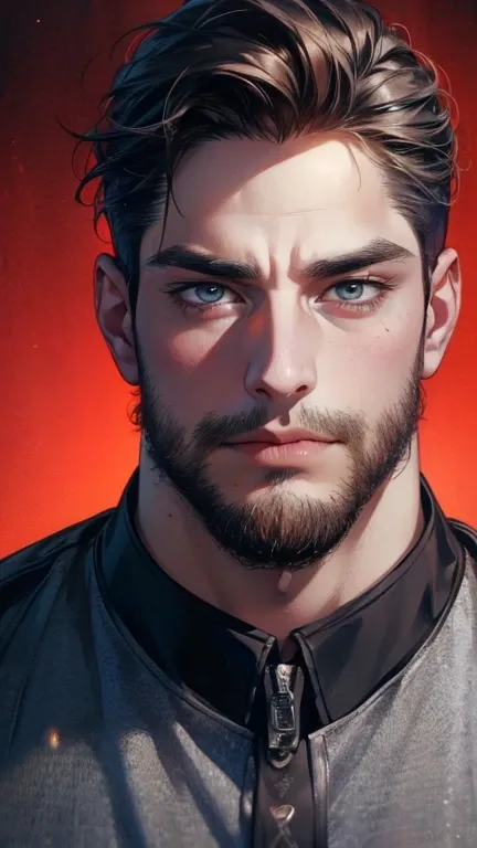 (  best quality,4K,8k,  highres,  masterpiece :1.2),  ultra-detailed  ,(realistic,photorealistic,photo-realistic:1.37),36-year-old man,3 day beard,Beautiful anime,Portraits,strong,Masculine,  with dark hair  ,sharp jaw,   mesmerizing eyes   ,  perfectly co...