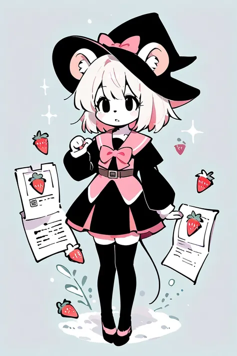 I want this image in full body and Pastel pink magical girls costume with white details  , oc ratón, Femboy, Mouse, fullbody, paper white hair, fur and skin, shoulder length hair, black eyes, Nekomimi , The skirt is short reaching above the knees much high...