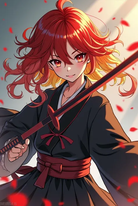 Kimetsu no Yaiba oc with wavy hair 2 colors one 