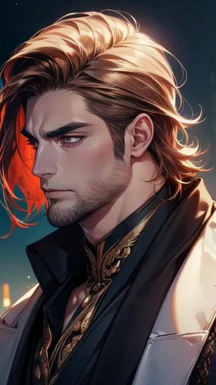 (  best quality,4K,8k,  highres,  masterpiece :1.2),  ultra-detailed  ,(realistic,photorealistic,photo-realistic:1.37),36-year-old man,3 day beard,Beautiful anime,Portraits,strong,Masculine,  with dark hair  ,sharp jaw,  mesmerizing golden eyes  ,  perfect...