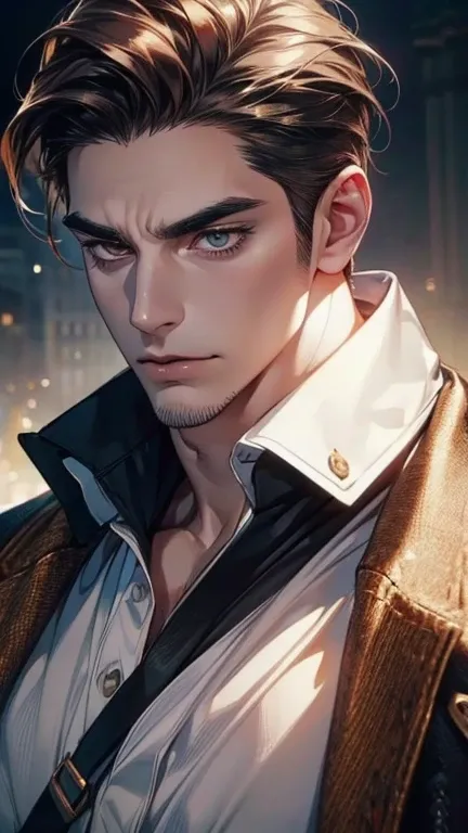 (  best quality,4K,8k,  highres,  masterpiece :1.2),  ultra-detailed  ,(realistic,photorealistic,photo-realistic:1.37),36-year-old man,3 day beard,Beautiful anime,Portraits,strong,Masculine,  with dark hair  ,sharp jaw,  mesmerizing golden eyes  ,  perfect...