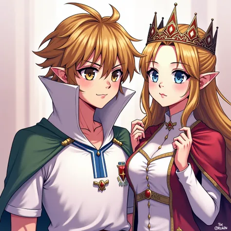 Anime Ocarina of time King Link wearing a Massive popped collar polo with a collar so high it's taller than his head he's with Princess Zelda