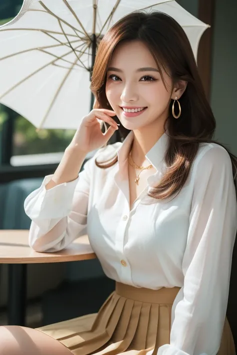 masterpiece,  best quality,  Photorealistic,  more details,  in detail,  high resolution,  8k wallpaper,  1 beautiful woman with sharp ears ,,  light brown disheveled hair ,  Wearing a Business Suit ,  sharp concentration,  perfect dynamic composition,  be...