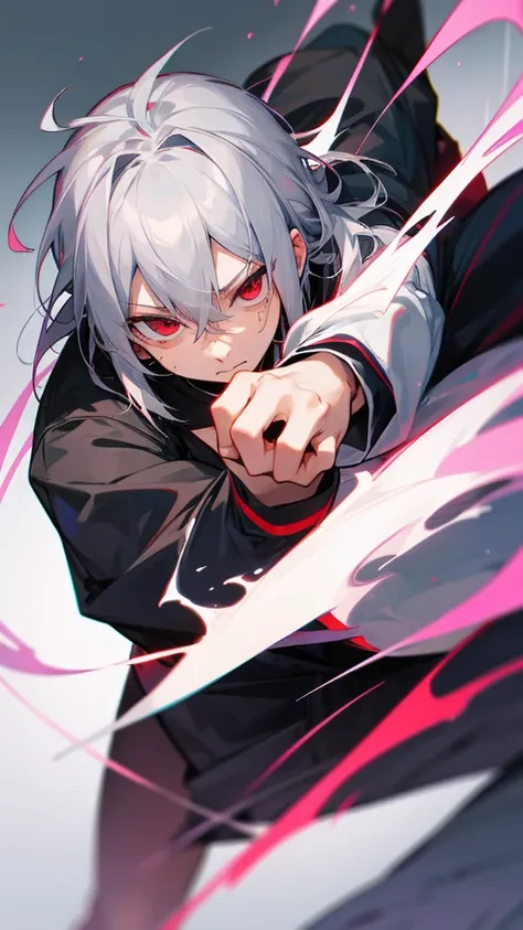  best image quality　Aoba's fua 　Gray Hair　Red eyes　 doesn't have anything　male