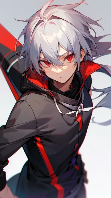  best image quality　Aoba's fua 　Gray Hair　Red eyes　 doesn't have anything　male