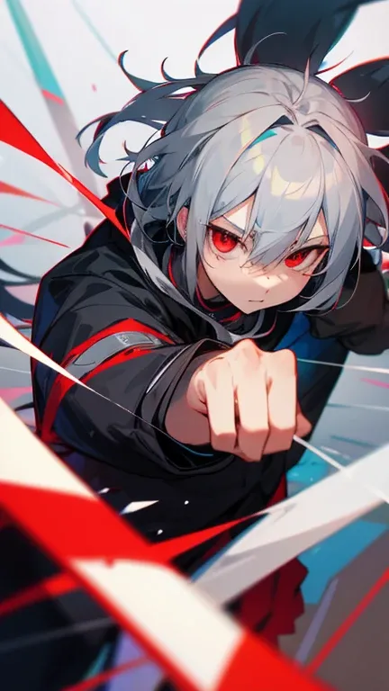  best image quality　Aoba's fua 　Gray Hair　Red eyes　 doesn't have anything　male