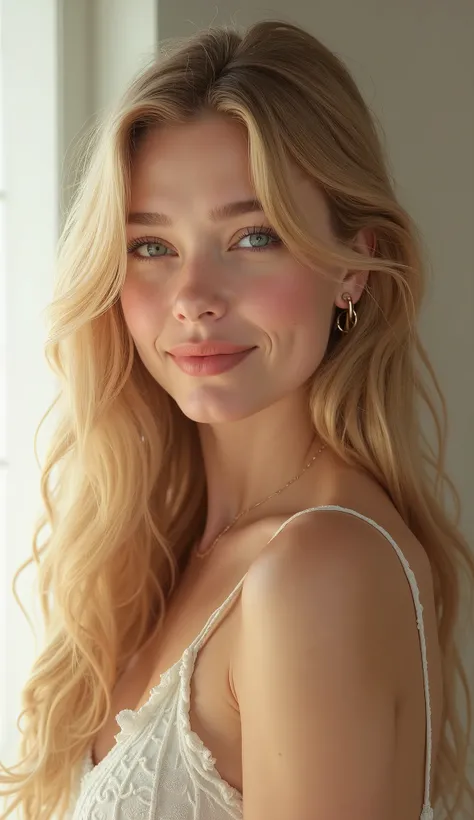 Long Hair, Blonde Hair, Breasts, Bright Pupils, Blush, Smile, High Resolution, Solo,