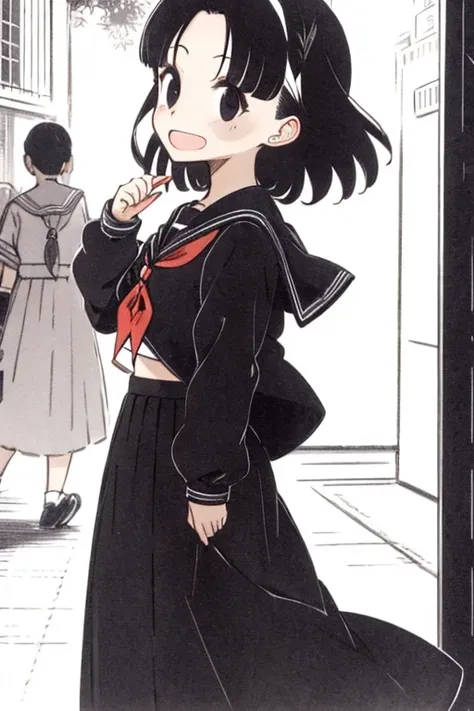 Erika,black hair,black eyes,serafuku,long_  skirt,+_+,