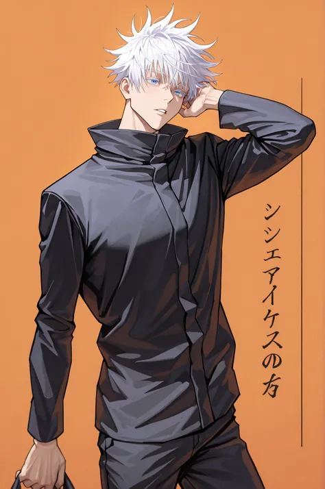 (masterpiece, best quality), best score, amazing quality, very aesthetic, absurdres, highres, newest, HDR, 8K, high detail RAW color art, handfixer, dear vocalist style, suou art style, by suou, 1boy, sleepy, parted lips, gojou satoru, jujutsu kaisen, blue...