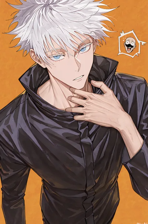 (masterpiece, best quality), best score, amazing quality, very aesthetic, absurdres, highres, newest, HDR, 8K, high detail RAW color art, handfixer, dear vocalist style, suou art style, by suou, 1boy, sleepy, parted lips, gojou satoru, jujutsu kaisen, blue...