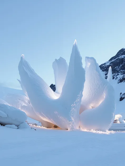 Zaha Hadid surrealist EXTERIOR opera in ANTARTICA made of ice