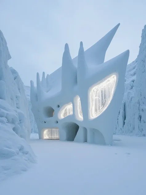 Zaha Hadid surrealist EXTERIOR opera in ANTARTICA made of ice