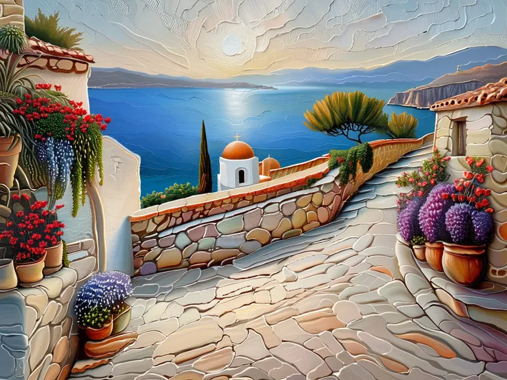 a painting of Greece, realistic, painterly style