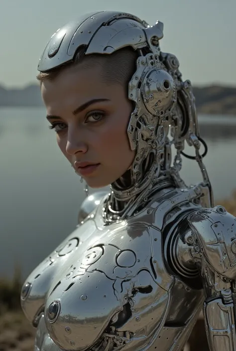 A cyborg girl wearing a plug suit with a very intricate pattern、Young and attractive Arab woman,　Fashion Model、Japanese girl、 double eyelid, Actual item、Detailed skin、Very short wolf cut hair、photograph、Immerse in a World of Dark Tones, Cinema Art Style,Ci...