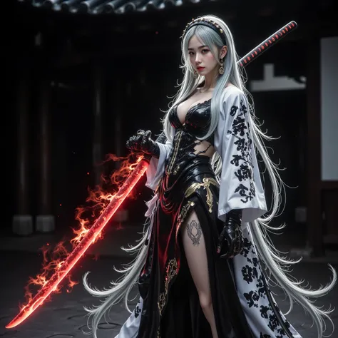 (A scene from the battle movie that won the grand prize)、(masterpiece)、 moonlight 、 excitement 、((Full body figure 1.5))、((The figure of drawing a sword))、 Wide Full Shot、 Photorealistic, High-definition CG,  best image quality, 8k, HQ, Ultra-fine, (I have...