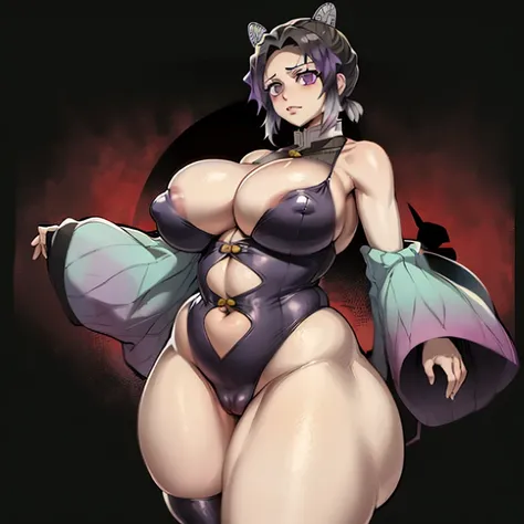 Shinobu Kocho (Demon Slayer) ,  super busty , super big ass , super peirnas ,  transparent clothing , super short clothes , huge nipples , exposed legs, back and hips, marked ass and huge , super tetas , vagina 