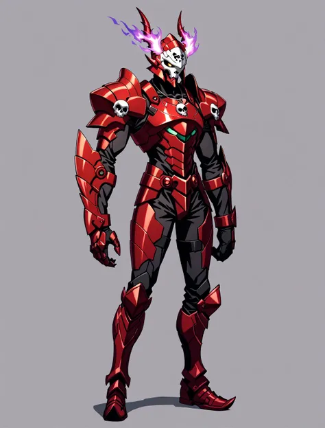 score_9, score_8_up, score_7_up, source_anime, rating_safe, , (realistic: 0.6), front visor, , 1 male, alone, male spotlight, issei_Hyoudou, powered up equipment, dark red armor, armor with lines, white paint, paint on armor, skull painted on helmet, armor...