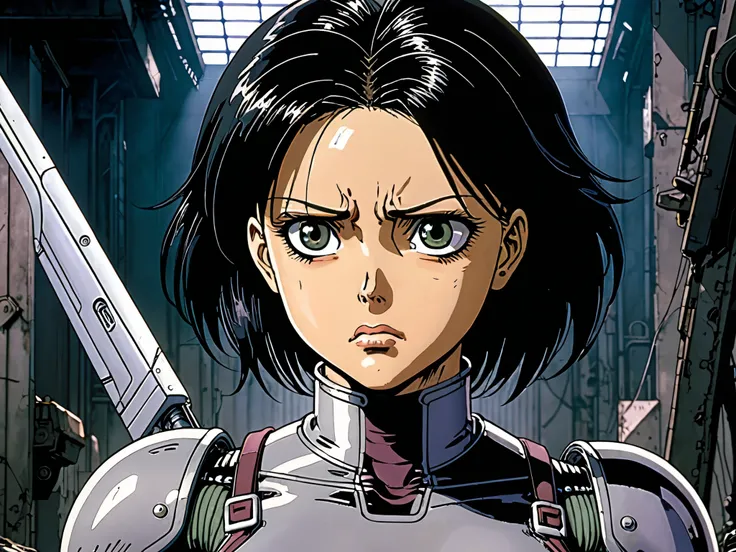 Battle Angel Alita with a very sad and melancholic expression