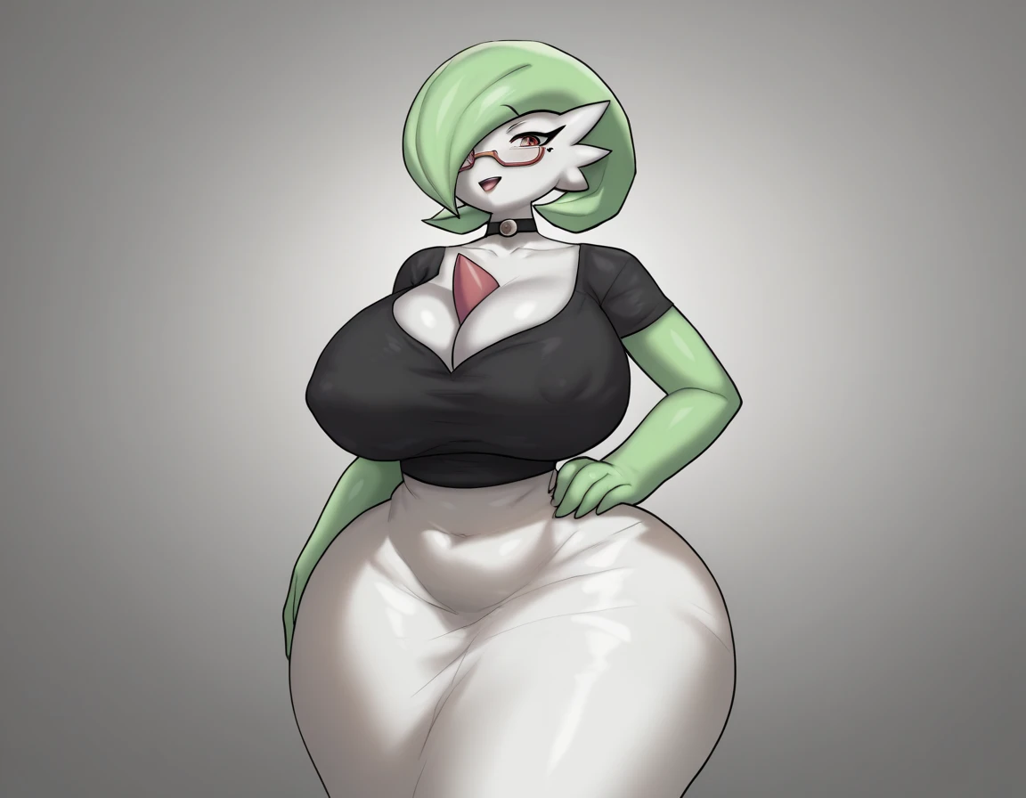 Gardevoir milf , huge long Breasts , Huge wide hips , wearing Black  short dress ,enigi09 ArtStyle