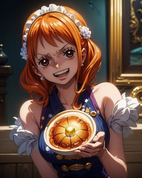 (最高masterpiece,  best quality, 4K, 8k,  high resolution,masterpiece:1.2), Nami in One Piece,smile,treasure,Get the treasure