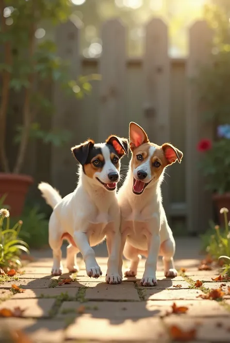 Create a video featuring a Jack Russel dog mentioning the nostalgia and interaction of two dogs as brothers