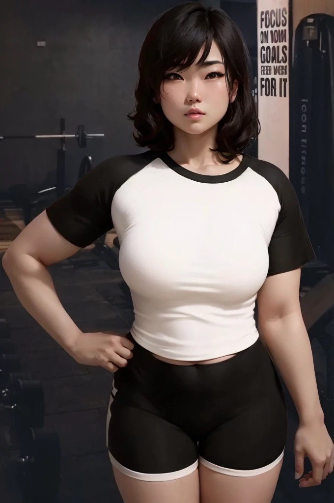 japanese girl in black shorts and white shirt, sport bra and shirt, tifa lockhart, thicc, tight shirt, tifa lockhart portrait, tifa, photorealistic perfect body, wearing tight shirt, sweat, wearing a cute top, beautiful asian girl, chest up bust shot, thic...