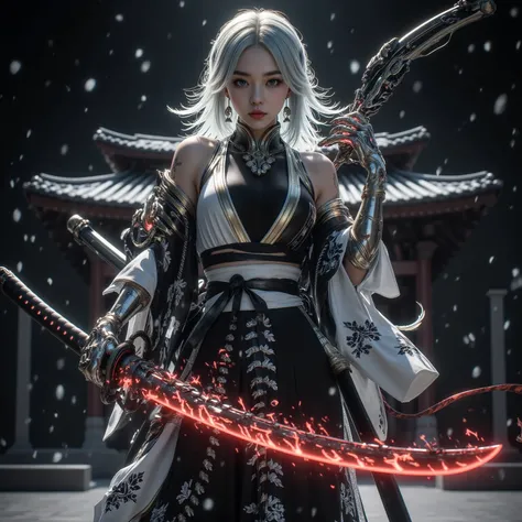 (A scene from the battle movie that won the grand prize)、(masterpiece)、 moonlight 、 excitement 、((Full body figure 1.5))、((The figure of drawing a sword))、 Wide Full Shot、 photorealistic, High-definition CG,  best image quality, 8k, HQ, Ultra-fine, (I have...