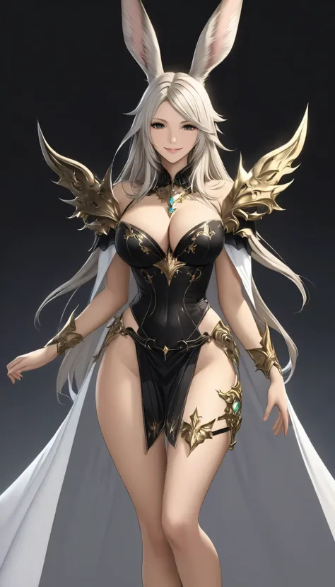  best quality, Super quality, 16k,  unbelievably absurd,  very detailed, 2.5D,  delicate and dynamic,  Kiri Reina female,  enchanting smile ,  Final Fantasy Style  , Takahashi Kazunari's masterpiece,   1 Girl, viera ,  beautiful, dark knight,  enchantment,...